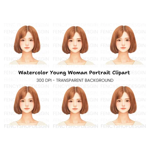 Cute Bob Haircut Girl Portrait Clipart Bundle