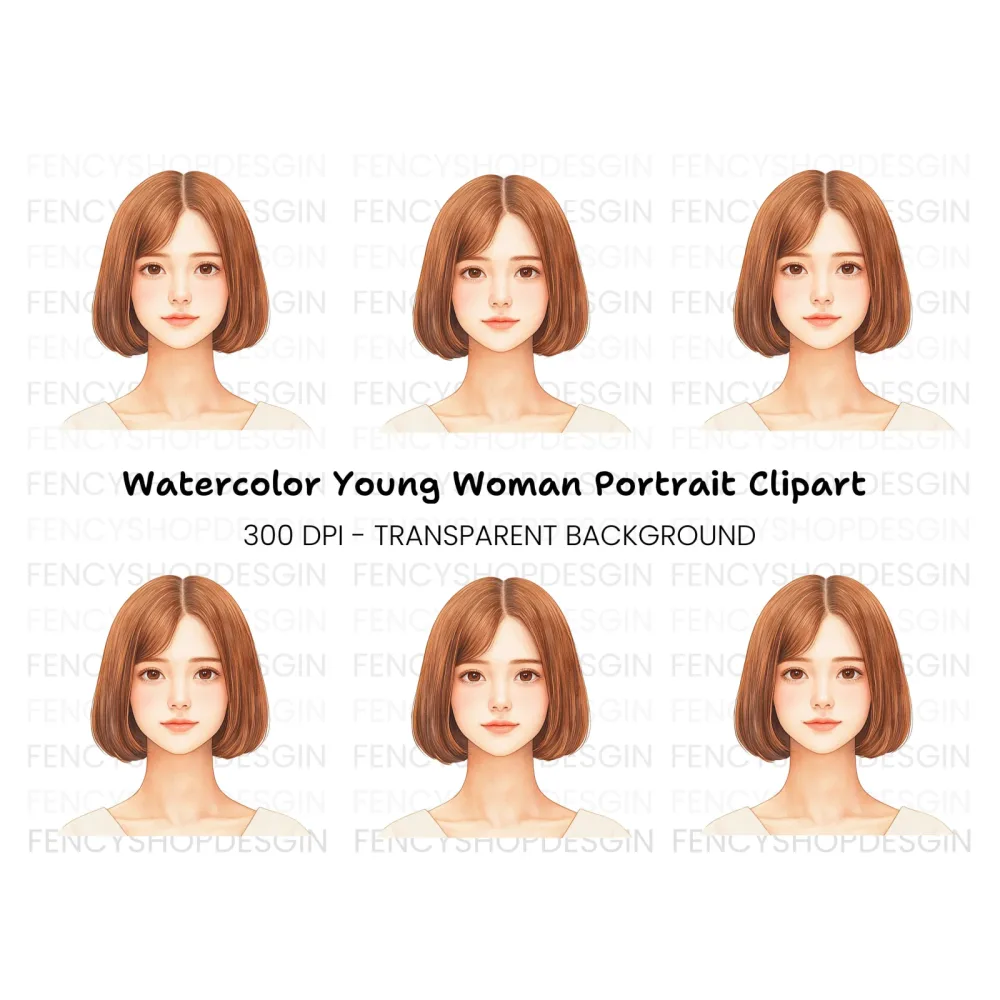 Cute Bob Haircut Girl Portrait Clipart Bundle