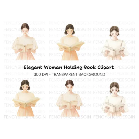 Elegant Women Reading Clipart Bundle