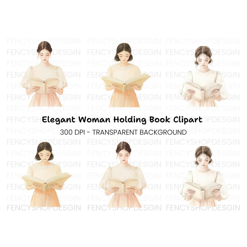 Elegant Women Reading Clipart Bundle