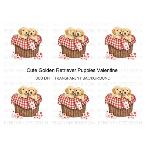 Cute Golden Retriever Puppies Clipart Bundle