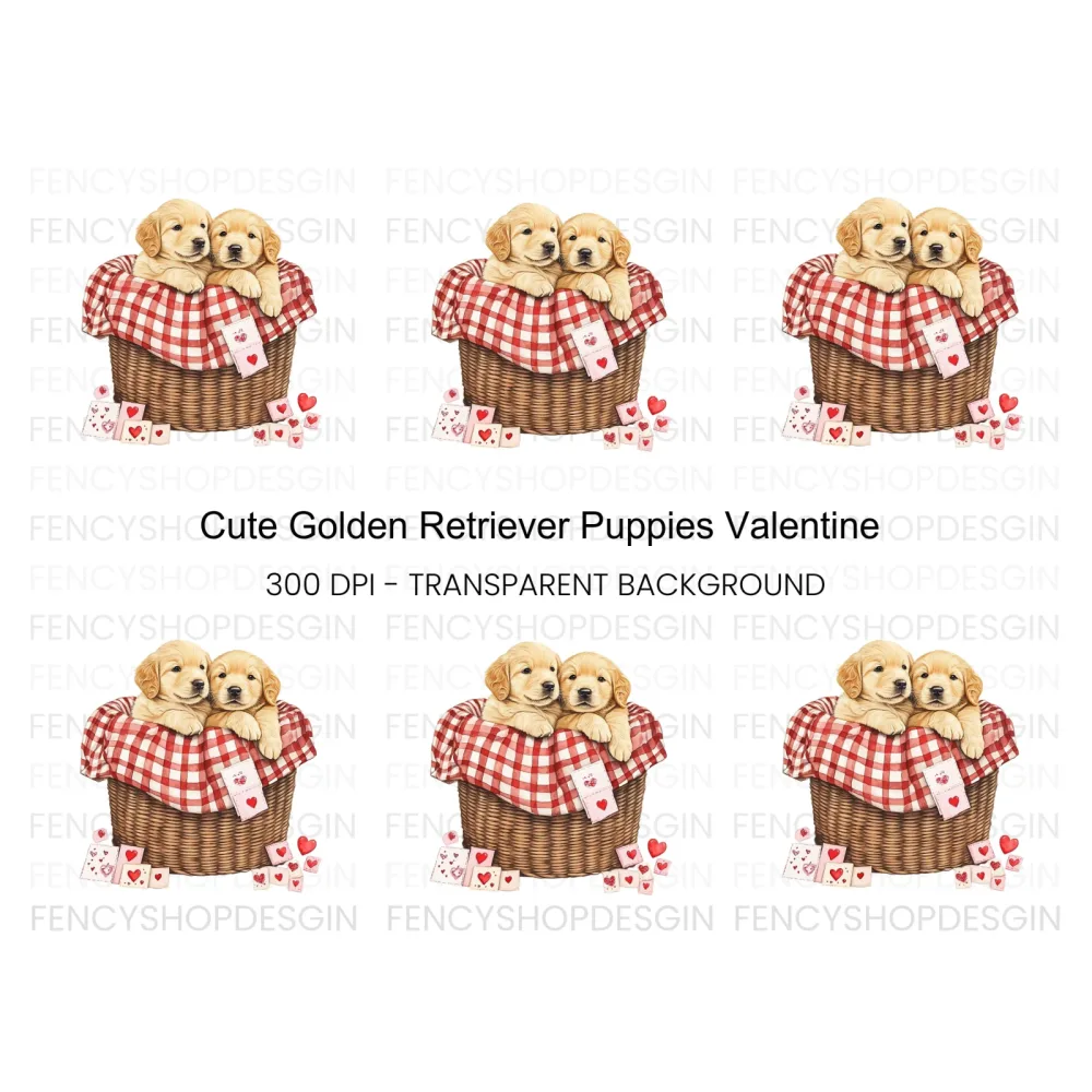 Cute Golden Retriever Puppies Clipart Bundle