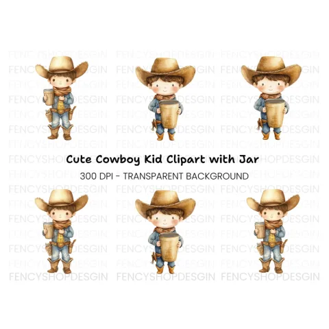 Cute Cowboy Kids Clipart Bundle