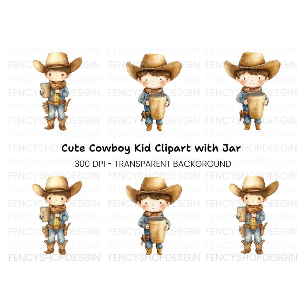 Cute Cowboy Kids Clipart Bundle