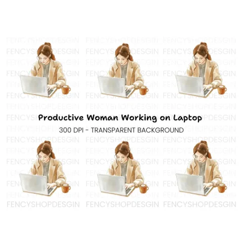 Women Working on Laptop Clipart Bundle