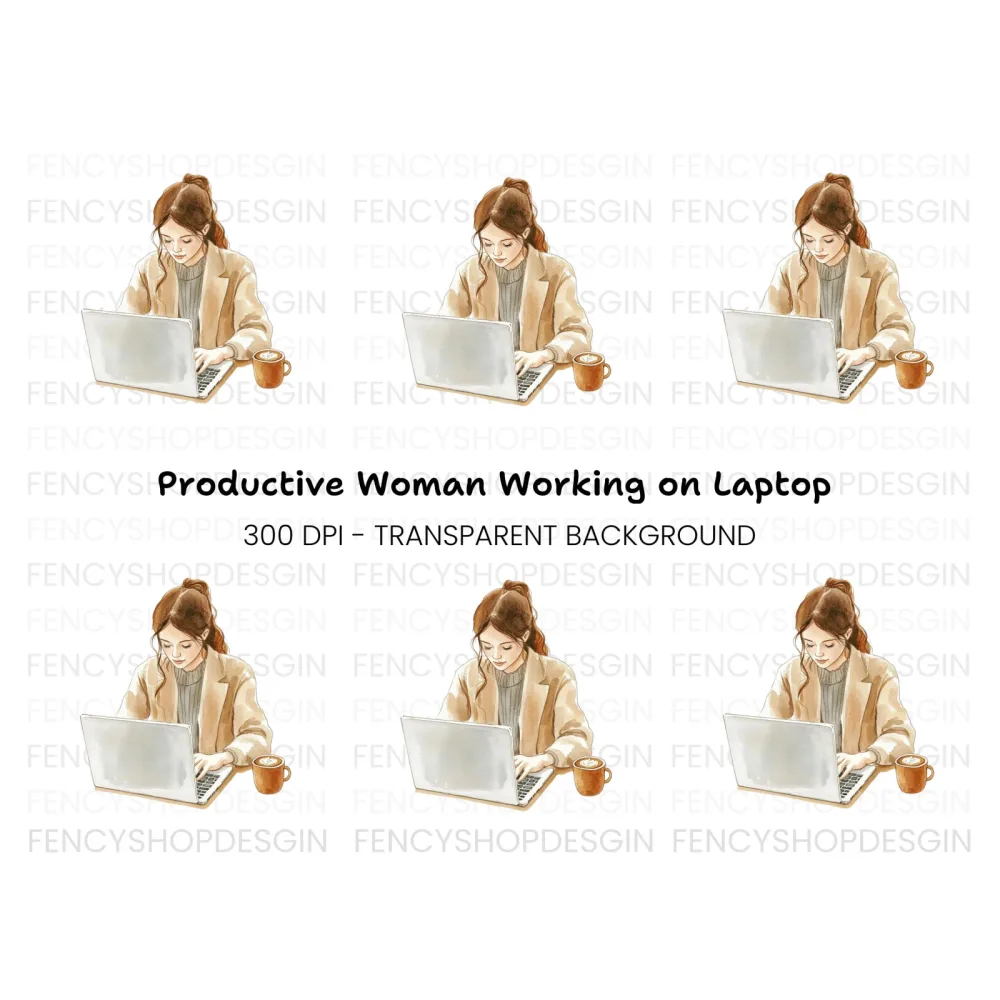 Women Working on Laptop Clipart Bundle
