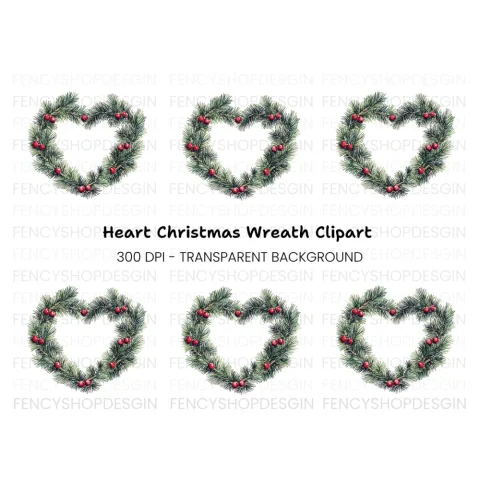 Heart Shaped Christmas Wreath Clipart Bundle