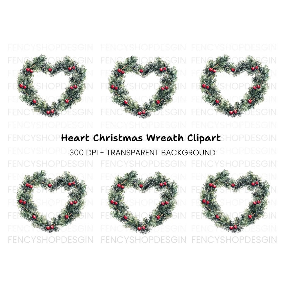Heart Shaped Christmas Wreath Clipart Bundle