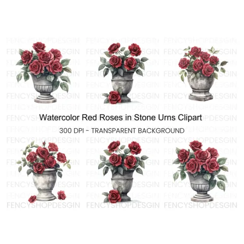 Elegant Red Rose Urn Clipart Bundle