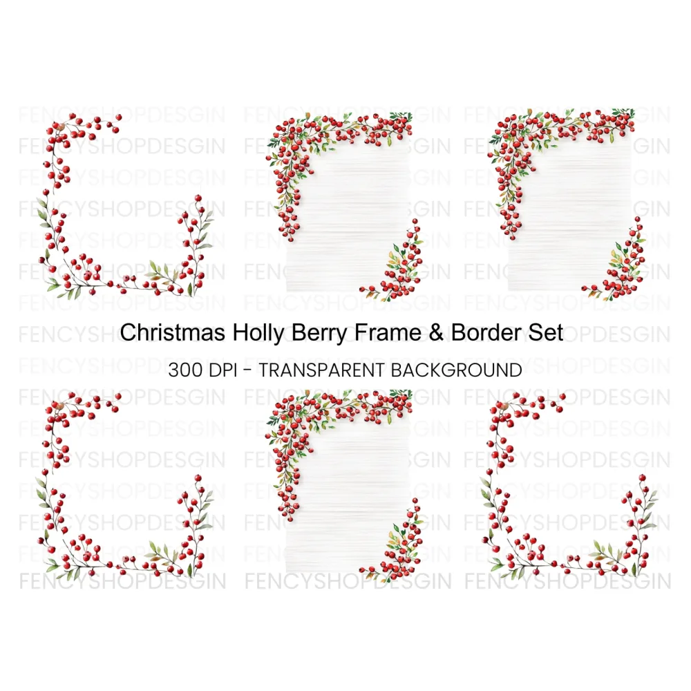Red Berry Leaf Frames Clipart Bundle