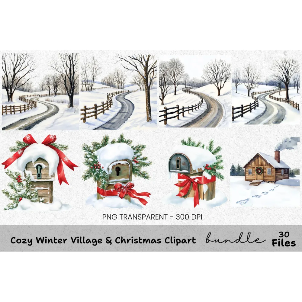 Winter Village Clipart Bundle