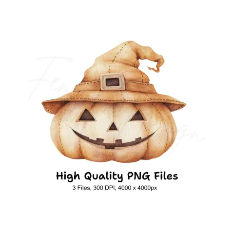 Spooky Jack-O'-Lanterns with Witch Hats Clipart Bundle