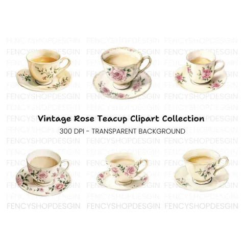 Vintage Floral Teacups Clipart Bundle