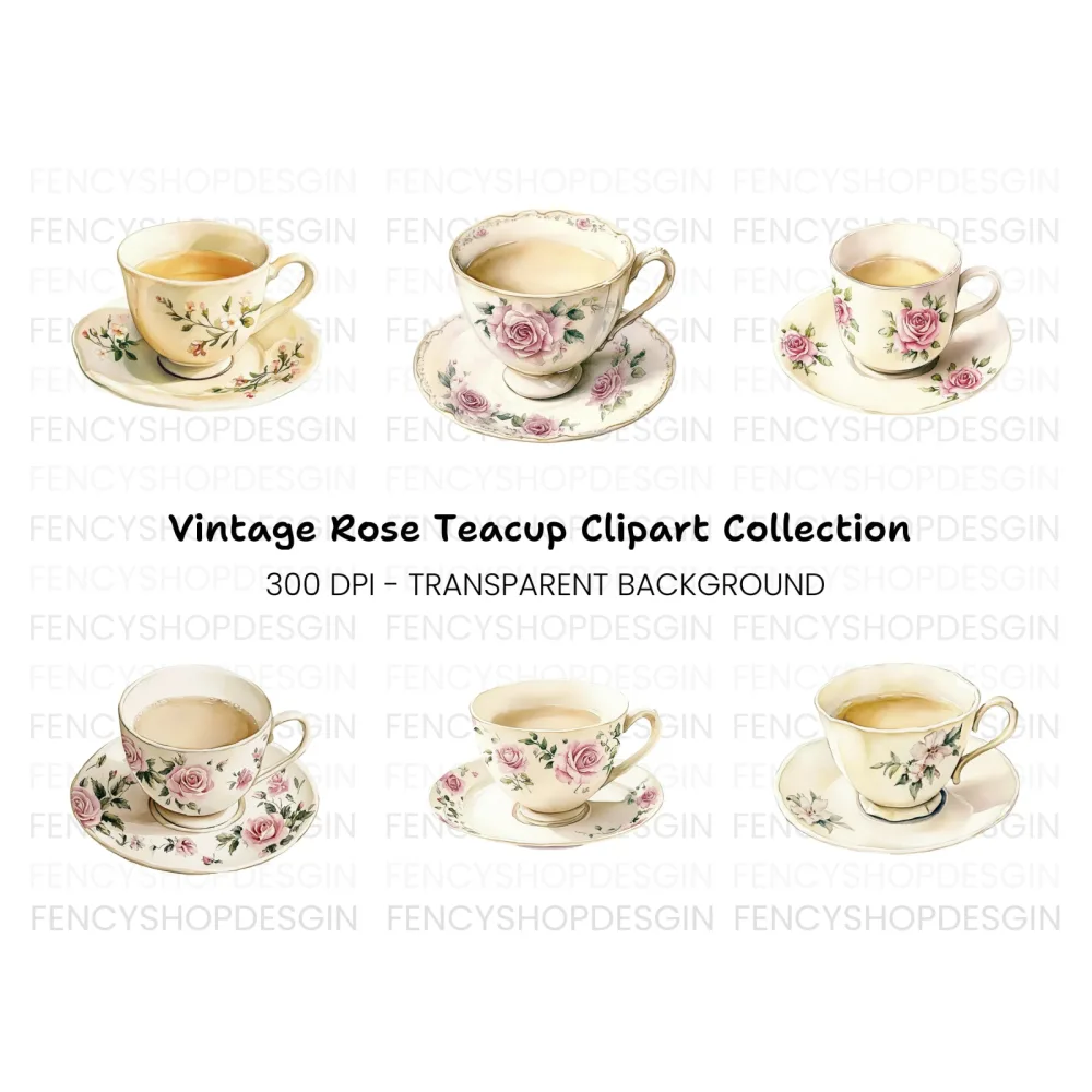 Vintage Floral Teacups Clipart Bundle