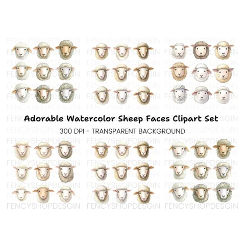 Sheep Faces Clipart Bundle