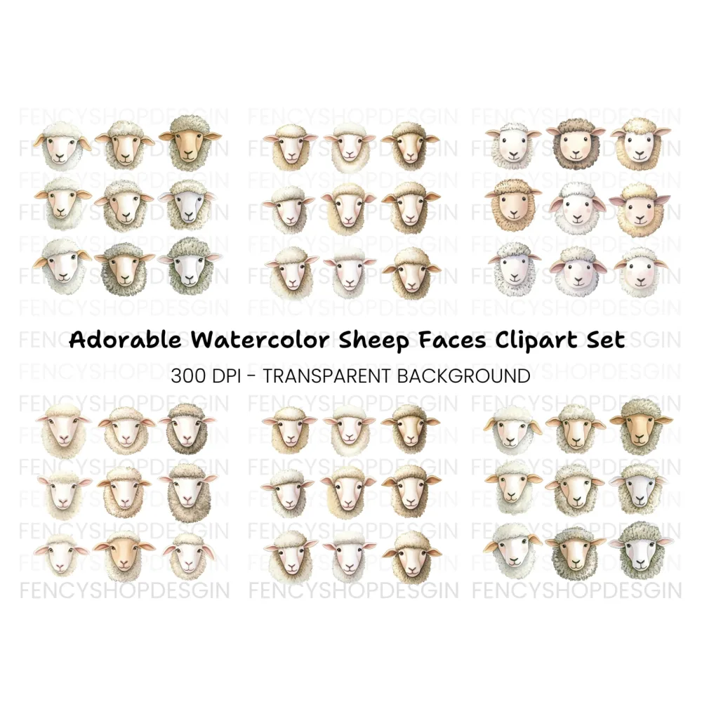 Sheep Faces Clipart Bundle