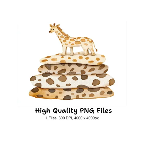 Cute Giraffe on Spotted Stones Clipart Bundle