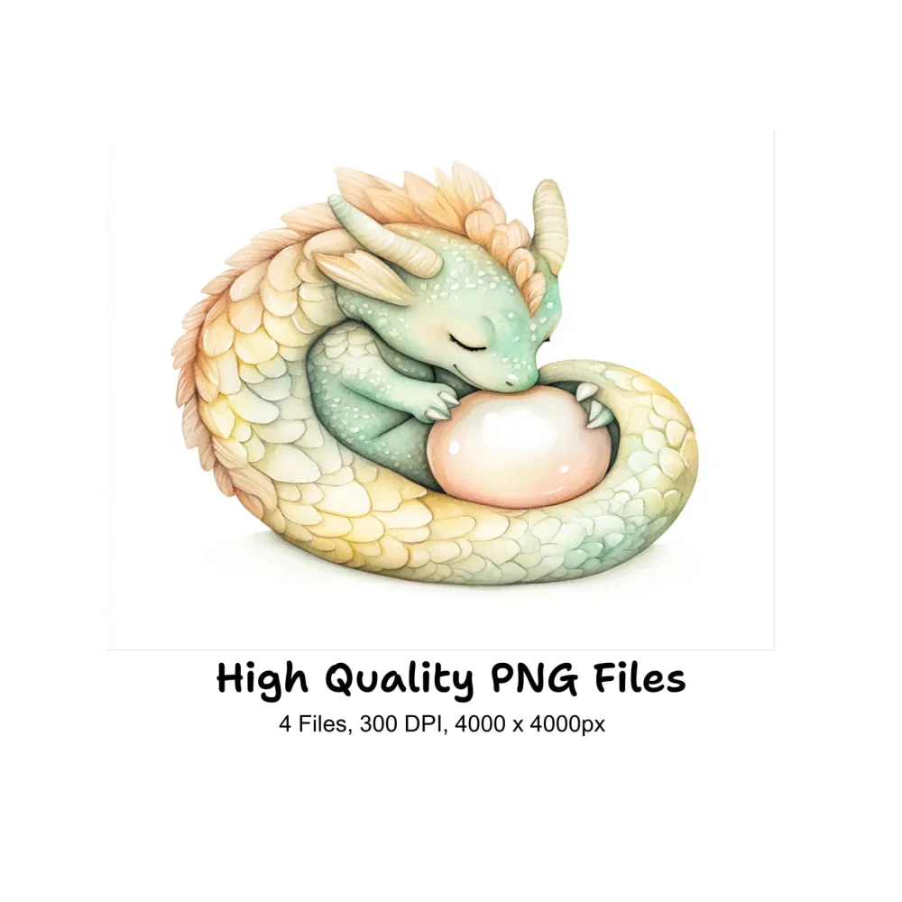 Sleeping Baby Dragon with Pearl Clipart Bundle