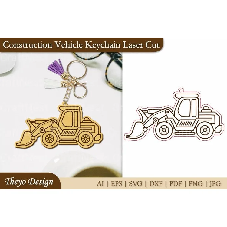 Construction Vehicle Keychain Laser Cut SVG Bundle