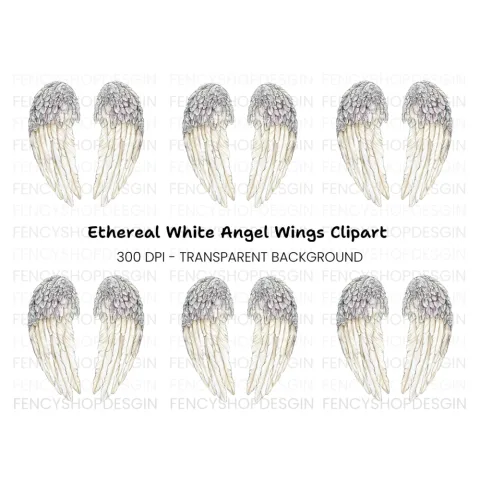 Sparkling White Angel Wings Clipart Bundle
