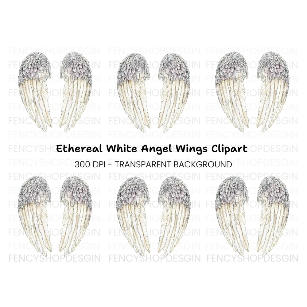 Sparkling White Angel Wings Clipart Bundle