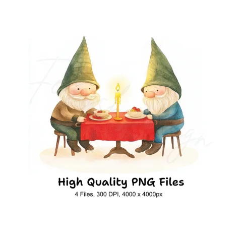 Romantic Gnome Couple Dinner Clipart Bundle