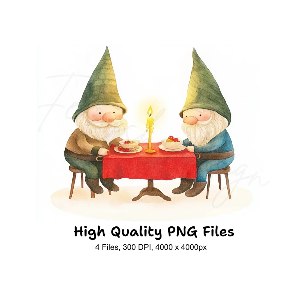 Romantic Gnome Couple Dinner Clipart Bundle