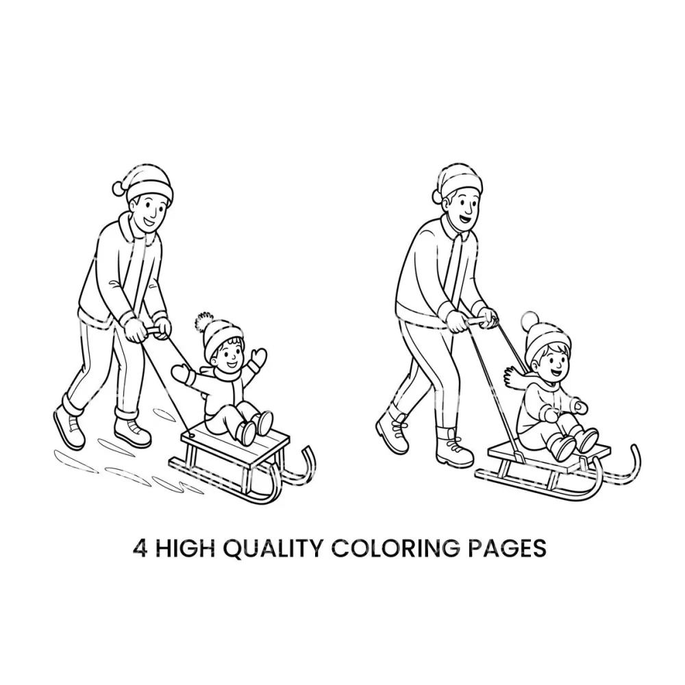 Father and Child Sledding Fun Coloring Books