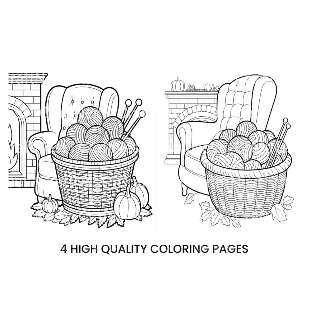 Cozy Autumn Knitting Basket Coloring Books