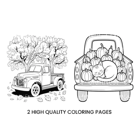 Vintage Truck Autumn Scene Coloring Books