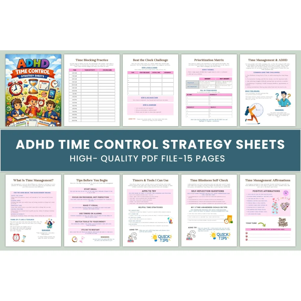 ADHD Time Control Strategy Sheets Planner