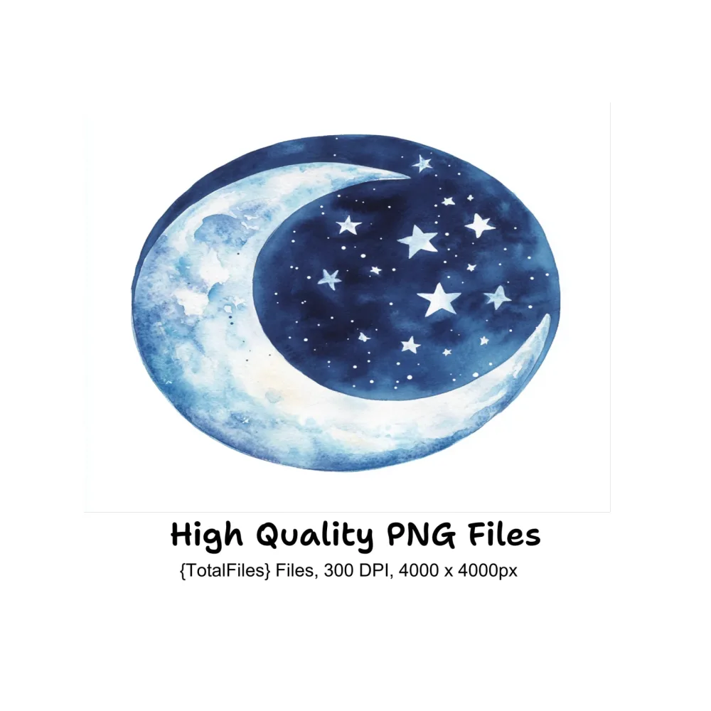 Blue Crescent Moon Stars Clipart Bundle