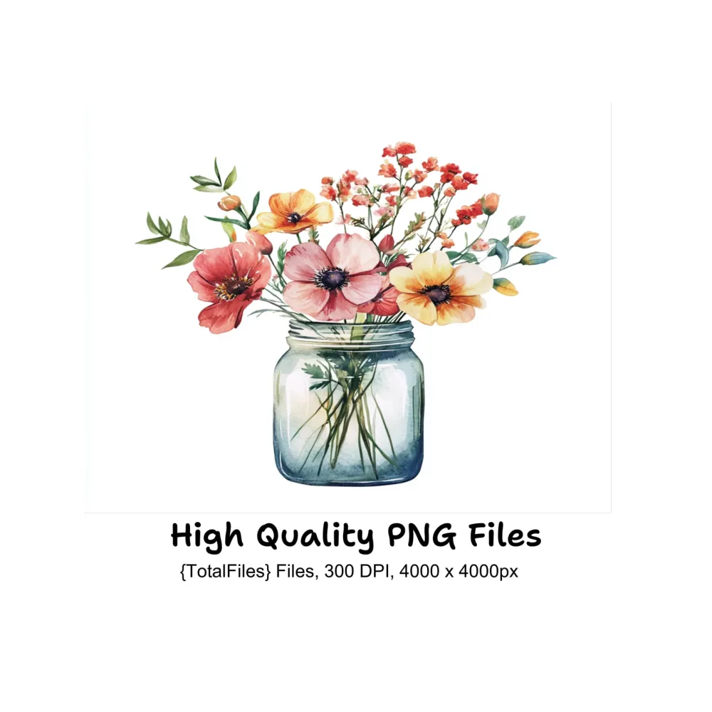 Wildflower Mason Jar Clipart Bundle