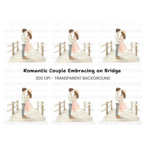 Embracing Couple on Bridge Clipart Bundle