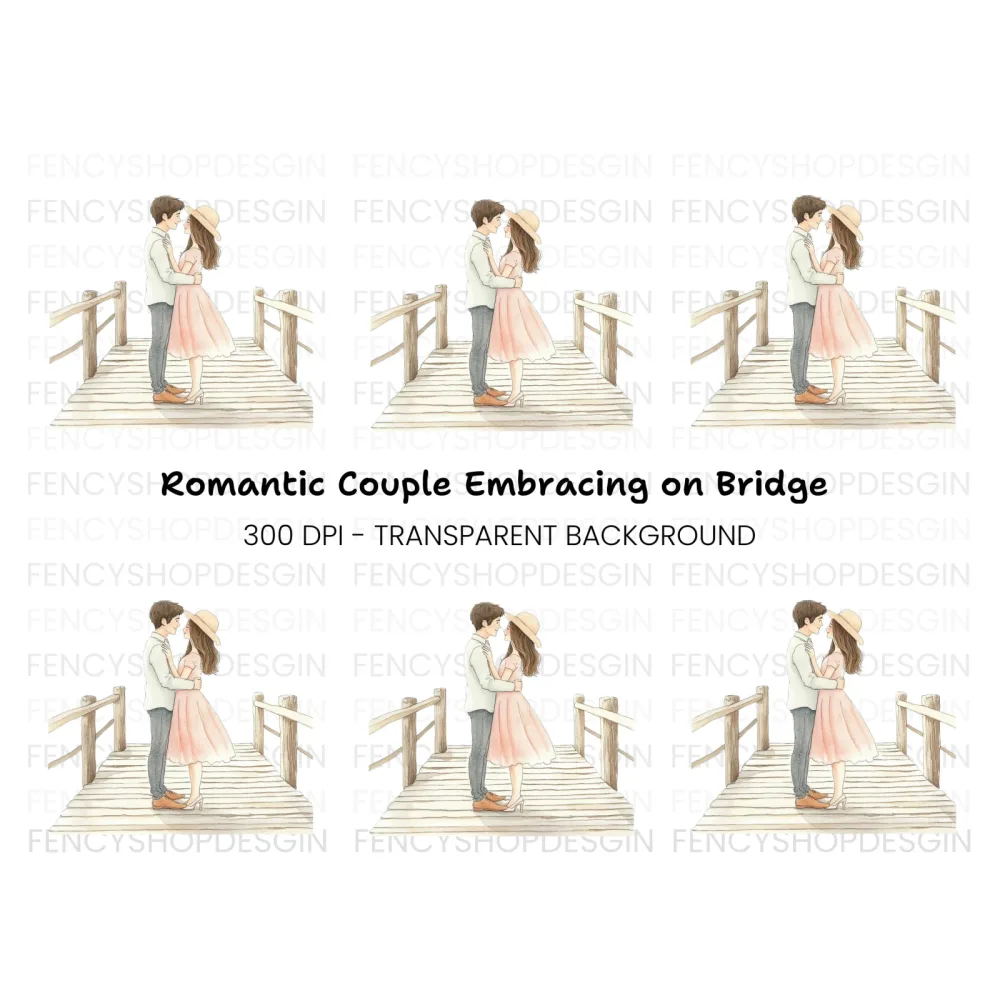 Embracing Couple on Bridge Clipart Bundle