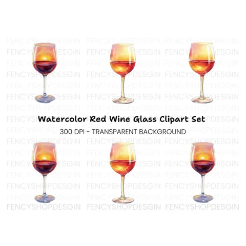 Sunset Reflection Wine Glass Clipart Bundle
