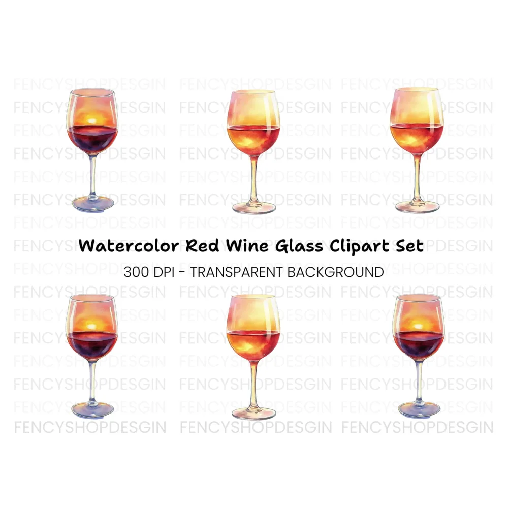 Sunset Reflection Wine Glass Clipart Bundle