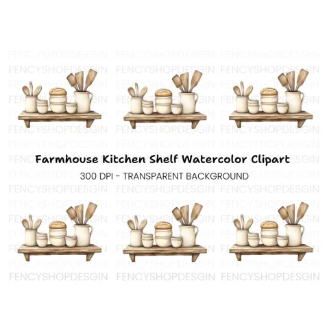 Farmhouse Kitchen Shelf Clipart Bundle