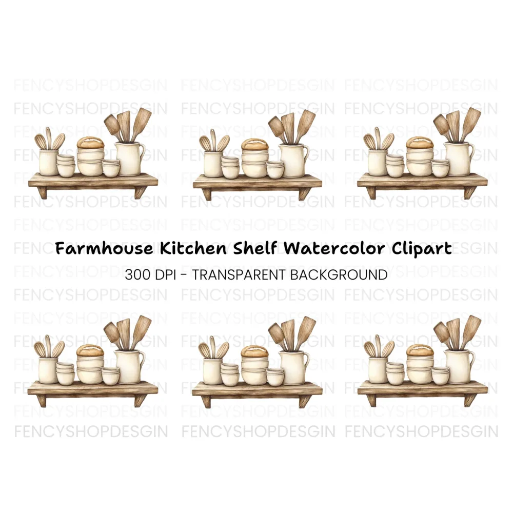 Farmhouse Kitchen Shelf Clipart Bundle