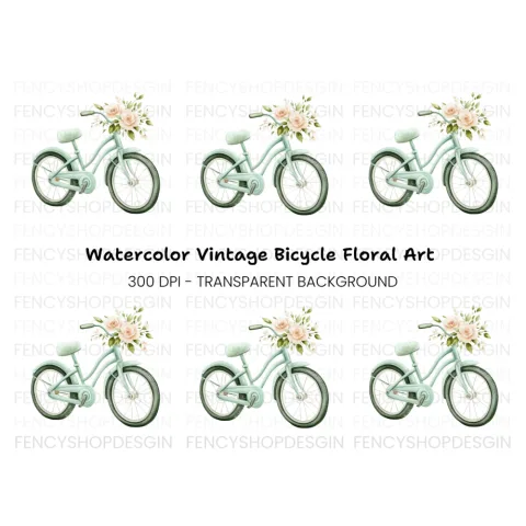 Bicycle with Peach Flowers Clipart Bundle