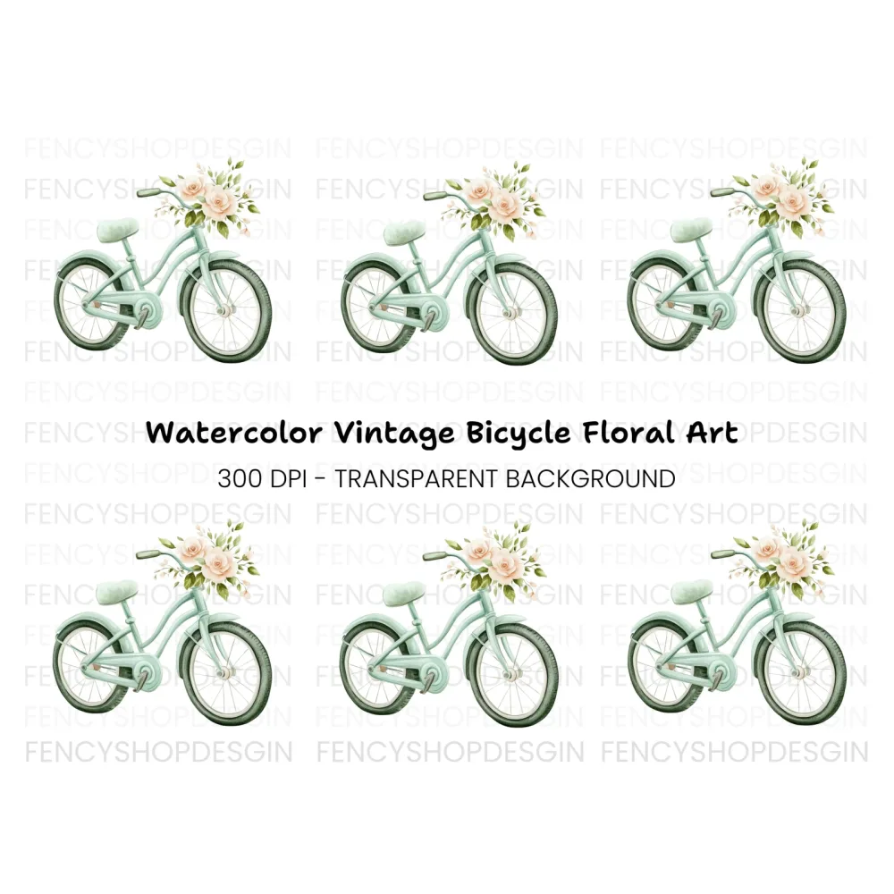 Bicycle with Peach Flowers Clipart Bundle