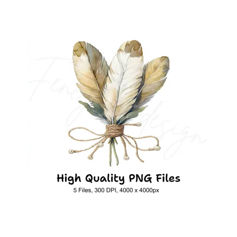 Boho Feather Bouquets Clipart Bundle