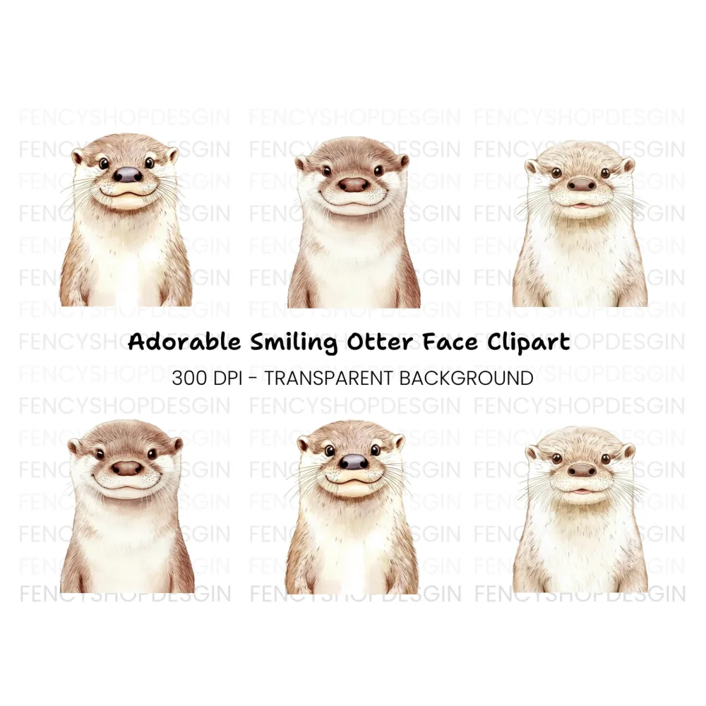 Smiling Otter Faces Clipart Bundle