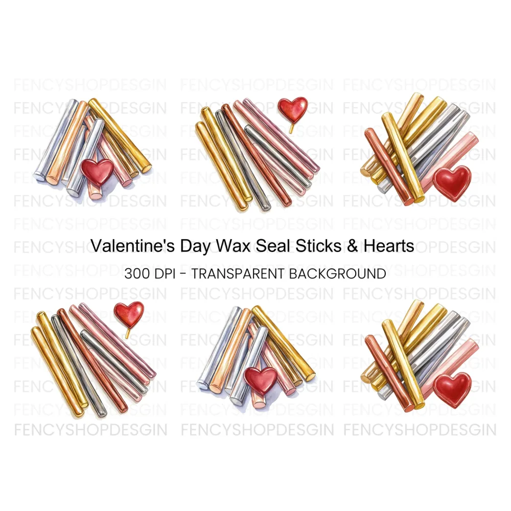 Metallic Wax Seal Sticks with Hearts Clipart Bundle