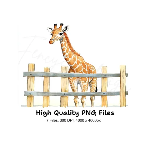 Cute Giraffe Peeking Over Fence Clipart Bundle