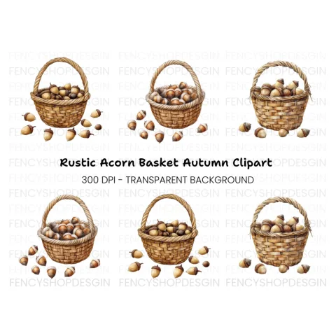 Autumn Acorn Baskets Clipart Bundle