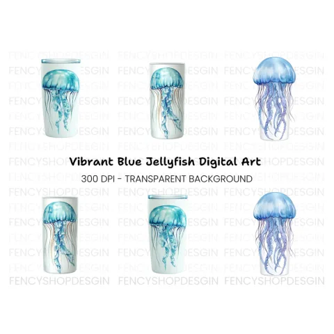 Blue Jellyfish Tumbler Clipart Bundle