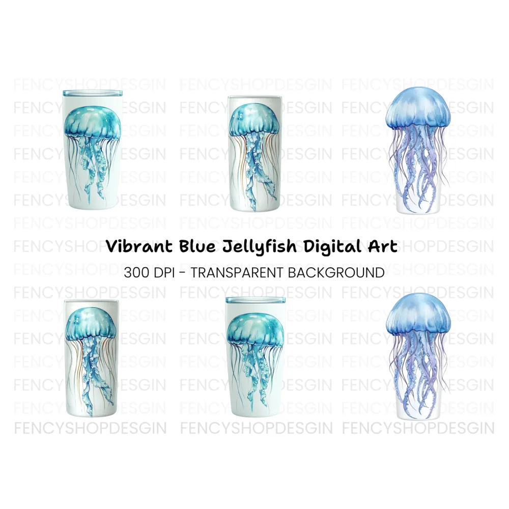 Blue Jellyfish Tumbler Clipart Bundle