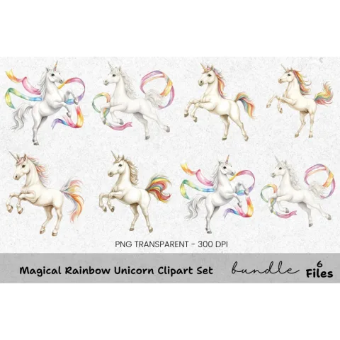 Magical Rainbow Unicorn Clipart Bundle
