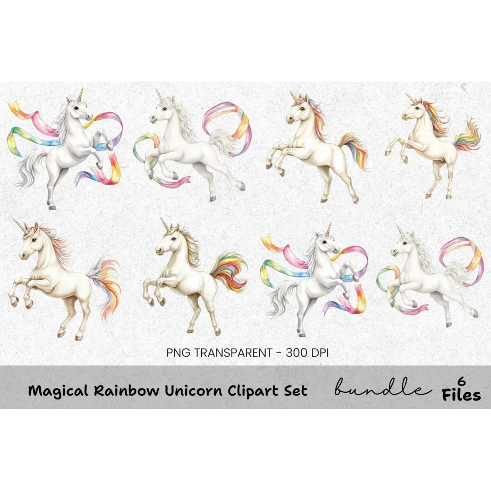 Magical Rainbow Unicorn Clipart Bundle